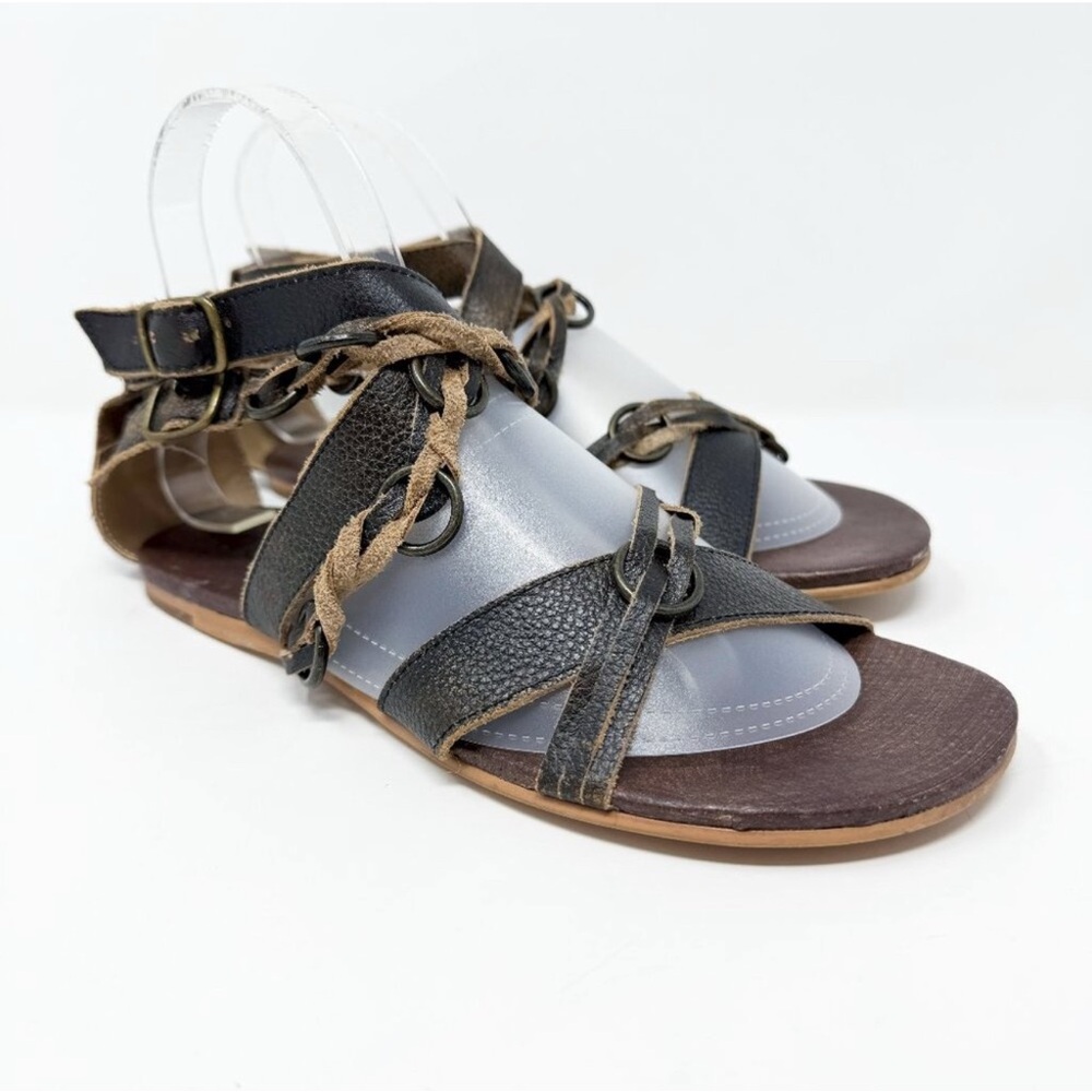 Bed Stu ROAN Brown Leather Flat Gladiator Sandals Women's 8.5 Adjustable Straps